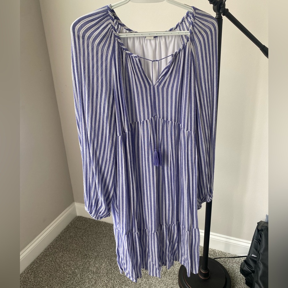 Blue and white striped, long sleeve, old navy dress. Perfect for summertime